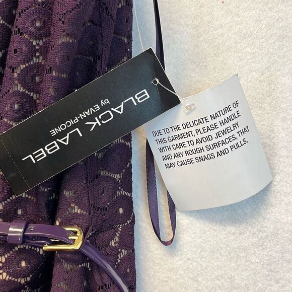 NWT BLACK LABEL by EVAN PICONE Dress Size16 Dark Purple Lace with Belt - Picture 9 of 15